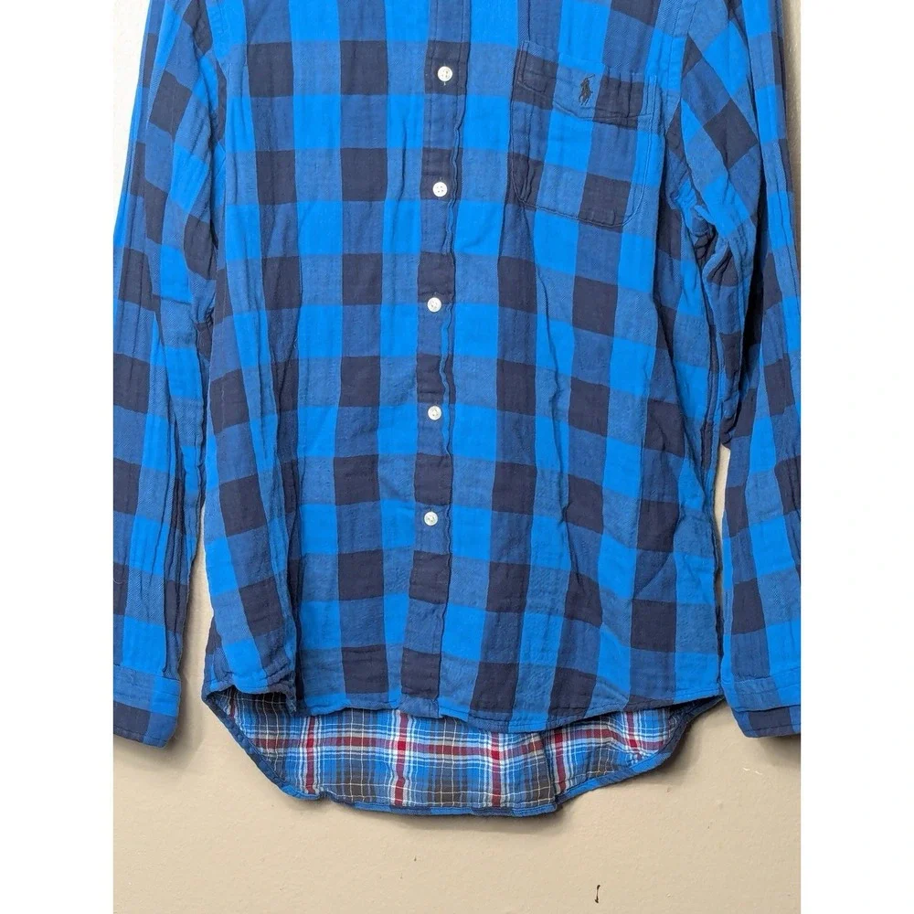 Polo Ralph Lauren Plaid Button Down Shirt Blue‎ Classic Fit Cotton Mens L